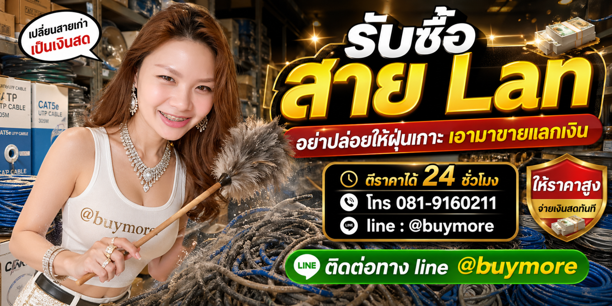 รับซื้อสายแลน โทร 081-9160211 LINE @buymore
